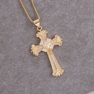 Collane Classiche Religiose in Rame Placcato con Croce per <span class=keywords><strong>Uomo</strong></span> e Donna, Catene 18k con <span class=keywords><strong>Pietre</strong></span> di Zirconia - Product Image 5