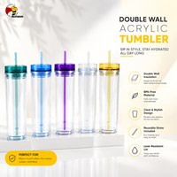 Gobelet isotherme Beeman en acrylique à double paroi de 16 oz, sans BPA, avec couvercle et paille, personnalisable avec logo, marque privée, OEM