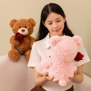 Peluche ours brun mignon personnalisée de 30 cm avec rose Joyeux anniversaire de la Saint-Valentin Jouets en peluche ours en peluche - Product Image 2