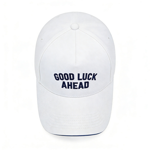 Casquette de baseball 5 panneaux INJAE VINA brodée 'Good Luck Ahead' blanche, décontractée, sportive, en toile de coton, unisexe, réglable, protection solaire - Product Image 4