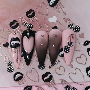 Pegatinas de <span class=keywords><strong>Uñas</strong></span> 3D con Tema de San Valentín, Corazones Negros de Plástico Autoadhesivas, Decoración de Manicura DIY, Venta Caliente, Marca Personalizada - Product Image 5
