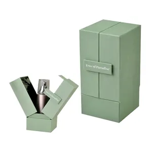 OEM logotipo personalizado verde doble puerta abierta Perfume caja de regalo de cartón