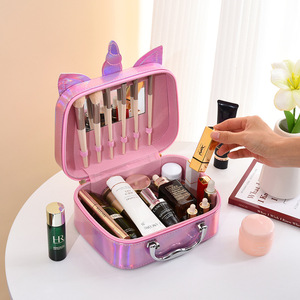 Trousse de <span class=keywords><strong>Maquillage</strong></span> <span class=keywords><strong>Licorne</strong></span> pour Enfants avec Miroir LED, Boîte de Rangement Pliable en PU, Sac de <span class=keywords><strong>Maquillage</strong></span> Portable - Product Image 4