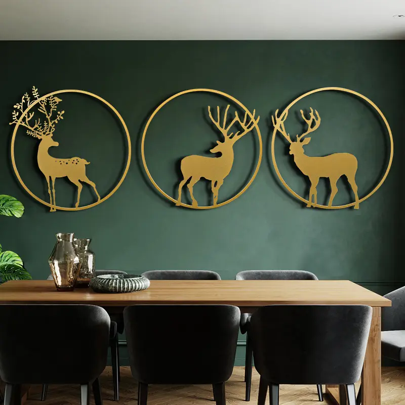 Modern ev duvar metal dekorasyon duvar yaratıcı asılı dekorasyon altın şanslı geyik demir duvar sanatı