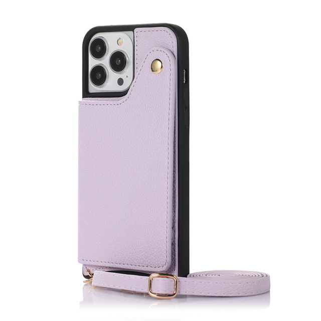 Phone Case with Strap and Wallet Card Mirror Bags PU Pebble Leather Cell Phone Cover for iPhone 15 16 Case with Crossbody Cord