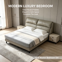 Meubles de chambre à coucher modernes en gros : Lit avec cadre en bois et dossier en cuir véritable écologique, durable pour chambre et appartement