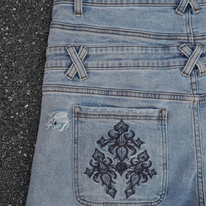 Pantalones Cortos de Mezclilla para Hombre con Logotipo Personalizado, de Cintura Alta, Estilo Urbano de Verano, Bordados, Holgados, Y2K, con Cremallera, Tipo Carpintero - Product Image 5