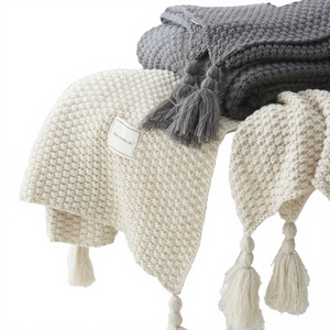 2026 New Arrival Cozy Warm 100% Polyester <b>Knitted</b> Ball Cover <b>Throw</b> Blanket Tassels Solid Pattern Customizable Four - Product Image 4