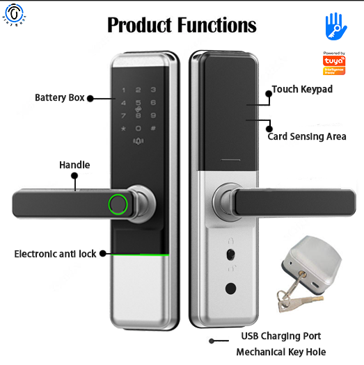 Bedroom Door Smart Lock Tuya APP with Fingerprint Digital Password Card Key Unlock Electronic Small Door Lock