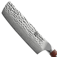 KEEMAKE Couteau de cuisine Nakiri de 7 pouces avec lame en acier damas 67 couches Manche en bois Pakka en bois Design damas martelé
