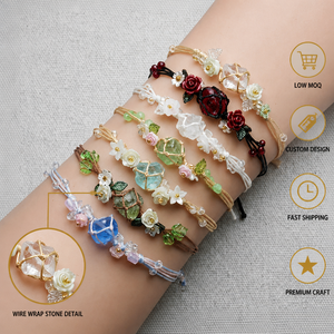 Set di Bracciali in Pietra Naturale Fatti a Mano Haomi CE, Bracciale Boho con Charm a Fiore in Cristallo Grezzo per Donne, Vendita all'Ingrosso - Product Image 1