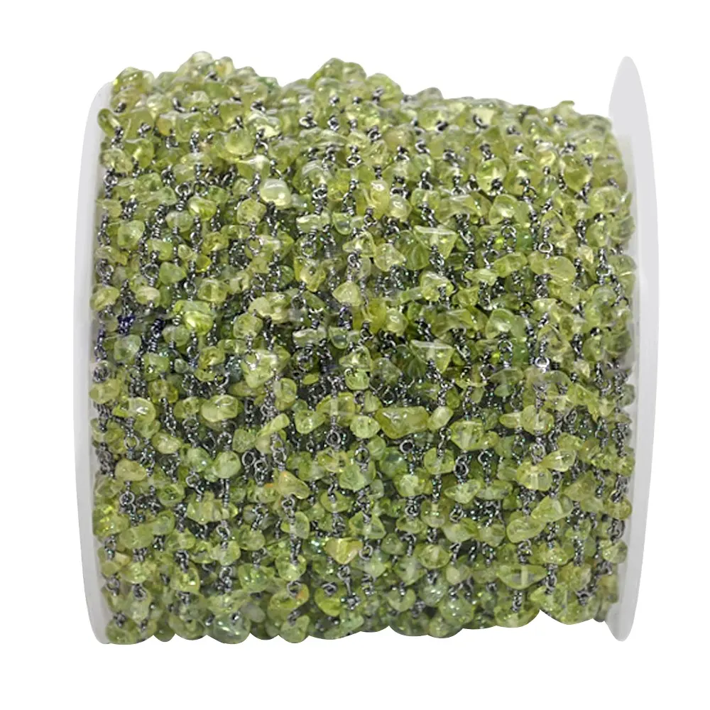 Piedra preciosa natural Peridot Nugget Rosario 4-6 MM Beads Rollo de cadena oxidada