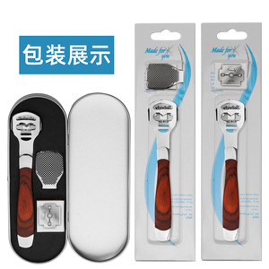 Suberiv Stainless Steel Foot Scraper Set With Wood Handle Portable Dead Skin Remover Foot Care <b>Tool</b> - Product Image 5