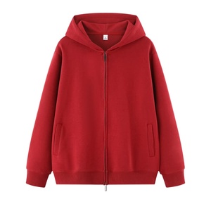 Sweat à capuche zippé style veste rétro en tissu uni 350GSM, deux poches avant, coupe ample, manches raglan, vêtements de sport décontractés pour homme - Product Image 3