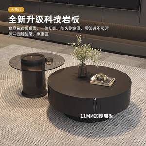 Juego de Mesa de Centro de Piedra Minimalista Moderno, Redonda, Negra, Muebles de Sala de Estar para Apartamentos y Casas Pequeñas - Product Image 3