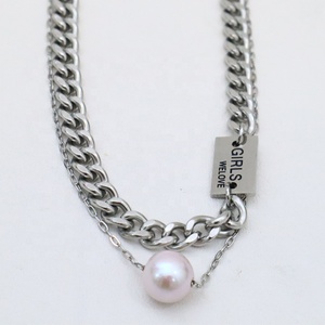Cadena gruesa plateada <span class=keywords><strong>de</strong></span> acero inoxidable con ajuste <span class=keywords><strong>de</strong></span> 15-17 pulgadas <span class=keywords><strong>de</strong></span> moda 2025 y <span class=keywords><strong>collar</strong></span> <span class=keywords><strong>de</strong></span> <span class=keywords><strong>perlas</strong></span> naturales <span class=keywords><strong>de</strong></span> agua dulce Edison - Product Image 3
