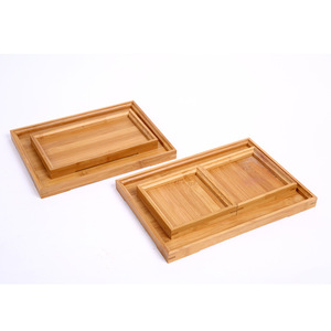 Juego de té de bambú Fan Jing con bandeja rectangular de estilo japonés para servir té y aperitivos, color madera natural - Product Image 4