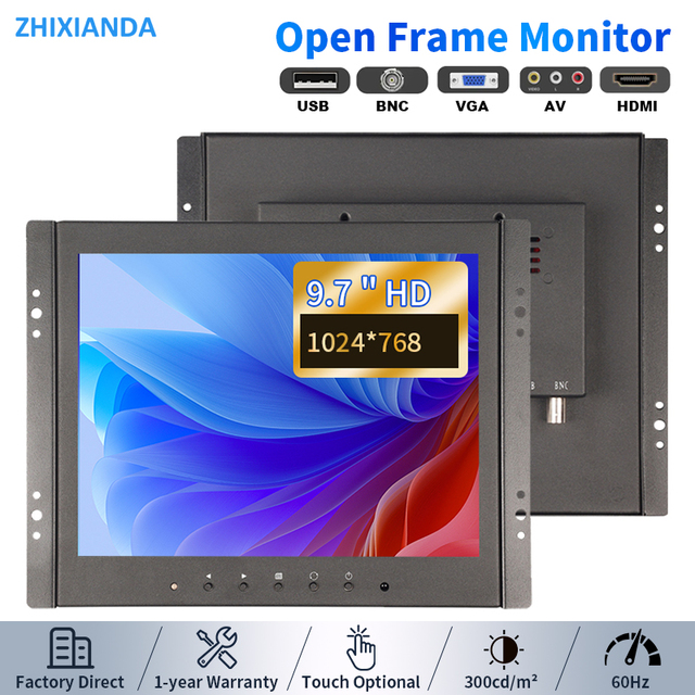 9.7/10 Inch 4:3 Ratio Open Frame Monitor 1024*768 Capacitive Resistive Touch Screen Monitor Industrial LCD VGA Display