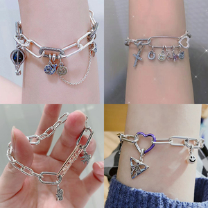 Pulsera Original de Plata 925 con Zirconia y Cierre Clásico en Forma de Corazón, con Cuentas Metálicas <span class=keywords><strong>Pandora</strong></span> y Cadena de Eslabones - Regalo para Fiestas, DIY - Product Image 2