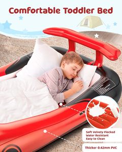 Red Race Car Shaped Kids <b>Inflatable</b> Travel Bed with Safety Rails for Toddlers Camping Home - Product Image 6
