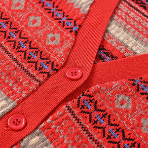 2025 nuevos artículos Casual francés rayas diseño botón Color bloque superior largo mujer cuello en V cárdigan de punto - Product Image 5