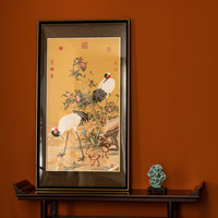 Broderie en soie de Suzhou artisanale, art mural classique de grue et de fleurs, fil de soie mélangé écologique, décoration pour la maison et le bureau