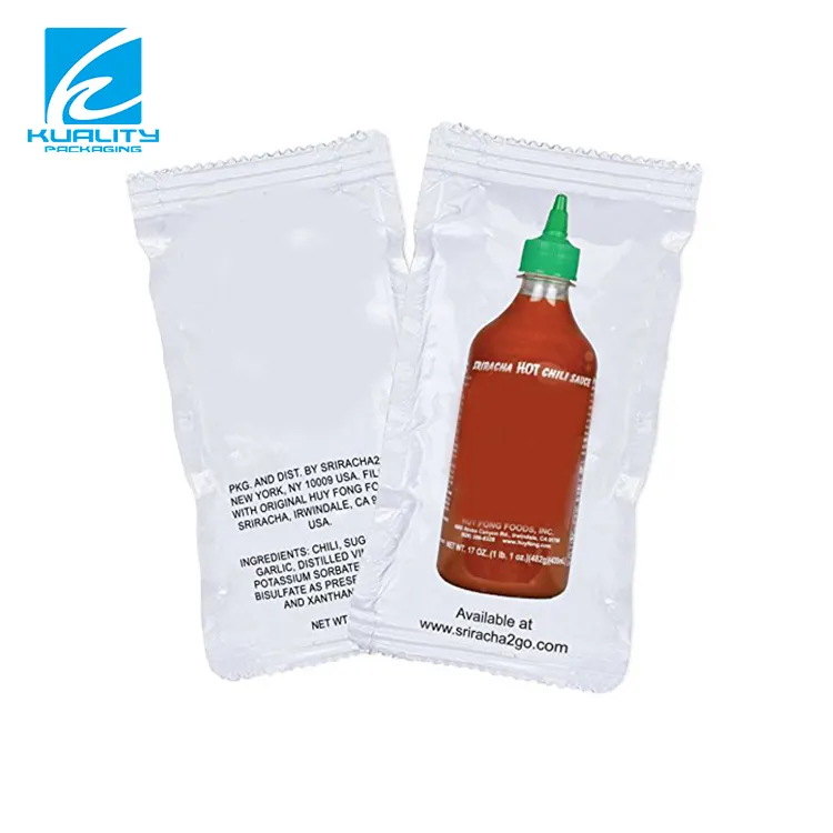 Isı mühür domates sosu poşet ambalaj gıda LDPE gravür baskı Shrink çanta Hy-üç tarafı kapalı torba bariyer sos ambalaj için