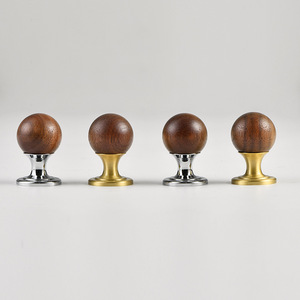 Walnut Wood Round Cabinet <b>Knob</b> <b>Copper</b> Plated Minimalist Drawer Handle Single Hole Durable Furniture Hardware - Product Image 3