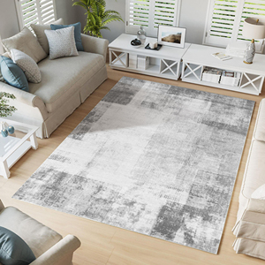 Modern Abstract Grey Washable Polyester Woven Area Rug Non Slip TPE <b>Rubber</b> Back Reinforced <b>Edges</b> Stain Resistant Thin Low Pile - Product Image 1