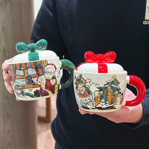 Zuo Mu Christmas Ceramic <b>Mug</b> With Lid And Handle Heat Resistant Hand Painted <b>Coffee</b> Cup For Gift Winter 2025 - Product Image 2