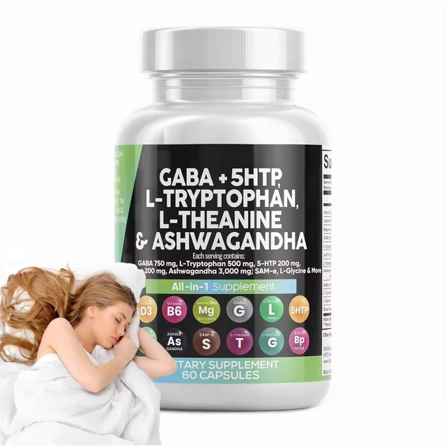 VitaHall All-in-1 Adult Supplement 750mg GABA 200mg 5-HTP 500mg L-Tryptophan 500mg L-Theanine 200mg Ashwagandha Sleep Support 60