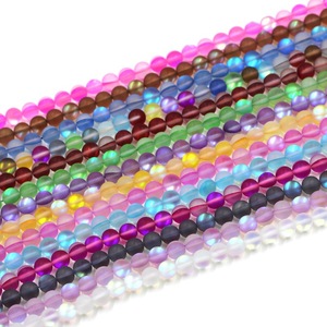 Matte Aurora Crystal Glass <strong>Beads</strong>, Flash Glitter, Shining Mermaid, <strong>Round</strong> Loose Aura <strong>Bead</strong>, Frosted Moonstone, 6mm, 8mm, 10mm - Product Image 2