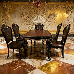 Set da Pranzo in Sette Pezzi in Legno Massello Intagliato <span class=keywords><strong>e</strong></span> Laccato in Stile Neoclassico Europeo, Adatto per la Sala da Pranzo - Product Image 2
