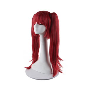 Perruque de cosplay Azur Lane Santiago, rouge vif, double queue de cheval, cheveux synthétiques longs et ondulés, costume d'anime pour cosplayeur, fête de carnaval - Product Image 2