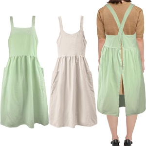 Cotton Linen <b>Apron</b> Cross Back <b>Work</b> <b>Apron</b> for Women with Pockets Pinafore Dress X Cross Halter <b>Apron</b> for Baking Chef Gardening - Product Image 1