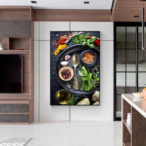 Tableau <span class=keywords><strong>sur</strong></span> <span class=keywords><strong>toile</strong></span> et affiche d'art mural moderne <span class=keywords><strong>sur</strong></span> le thème de la cuisine, des épices, des céréales, avec cuillères, pour la décoration intérieure - Product Image 3