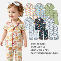 Kids Lapel Trim Piping Pajama Set, Short Sleeve Top & Long Pants Bali Yarn Sleepwear, Breathable Casual Children Home Wear