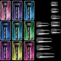 Marque privée 550 pièces Capsules d'ongles en gel souple, couvrance totale, courtes moyennes, formes Amande et Cercueil, finition mate, pour extension et pose française en acrylique