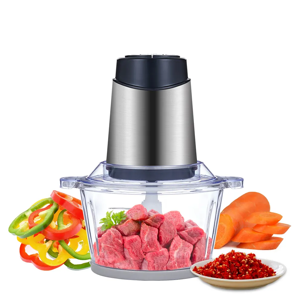 Elektrische Keukenmachine Chopper Twee Snelheden 1,8l Glazen Kom Blender Vleesmolen Voor Babyfood Groenten Ui Knoflook