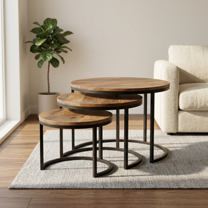 Industrial Vintage Steel & Solid Wood <b>Nesting</b> Coffee <b>Table</b> with Adjustable Design for Home Living Room - Product Image 2