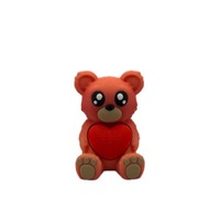 Figurine d'ours en peluche orange imprimée en 3D, mignonne, avec décor en forme de cœur, ours assis kawaii, mini ornement, décoration de bureau, cadeau romantique