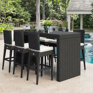 Table de bar de cuisine <span class=keywords><strong>haute</strong></span> en osier blanc et chaises Ensemble de bar en rotin nordique pour comptoir extérieur Tabourets de bar Chaises de bar - Product Image 1