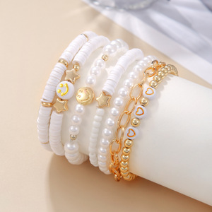 Fashion Beaded <b>Bracelets</b> Set Pink <b>White</b> Smile Face Bohemian Style Women Gift Jewelry - Product Image 2