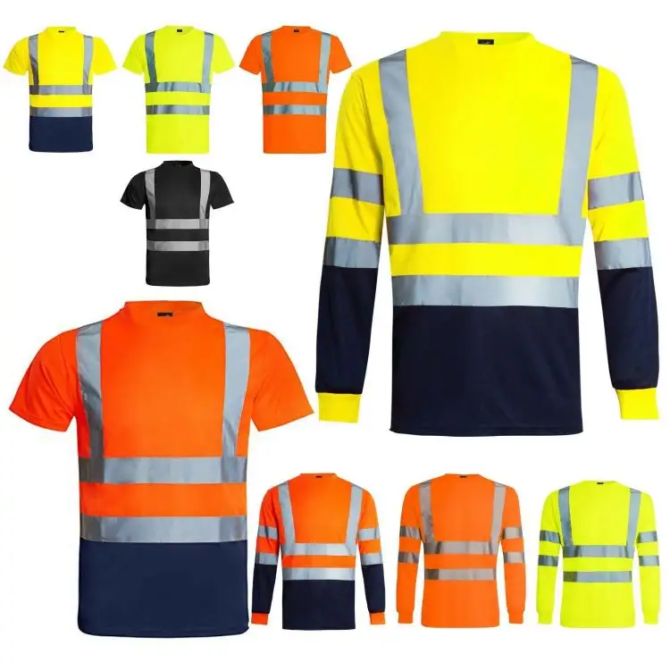 Bảo vệ bán buôn Hi VIS an ninh làm việc xây dựng phản ánh an toàn khả năng hiển thị cao T-Shirts phản quang dài ngắn Áo sơ mi