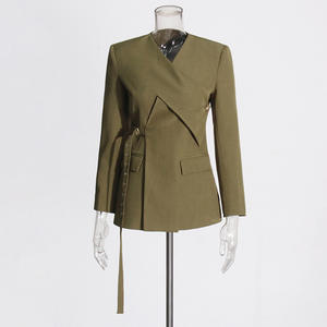 Chaqueta asimétrica de manga larga con cuello en V sólido a la moda para mujer - Product Image 3