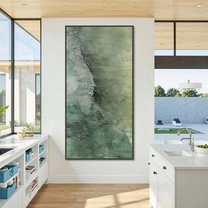 Peinture à l'huile originale abstraite texturée vertes profondeurs émeraude, art mural moderne fait main sur toile texturée aux couleurs neutres - Product Image 4