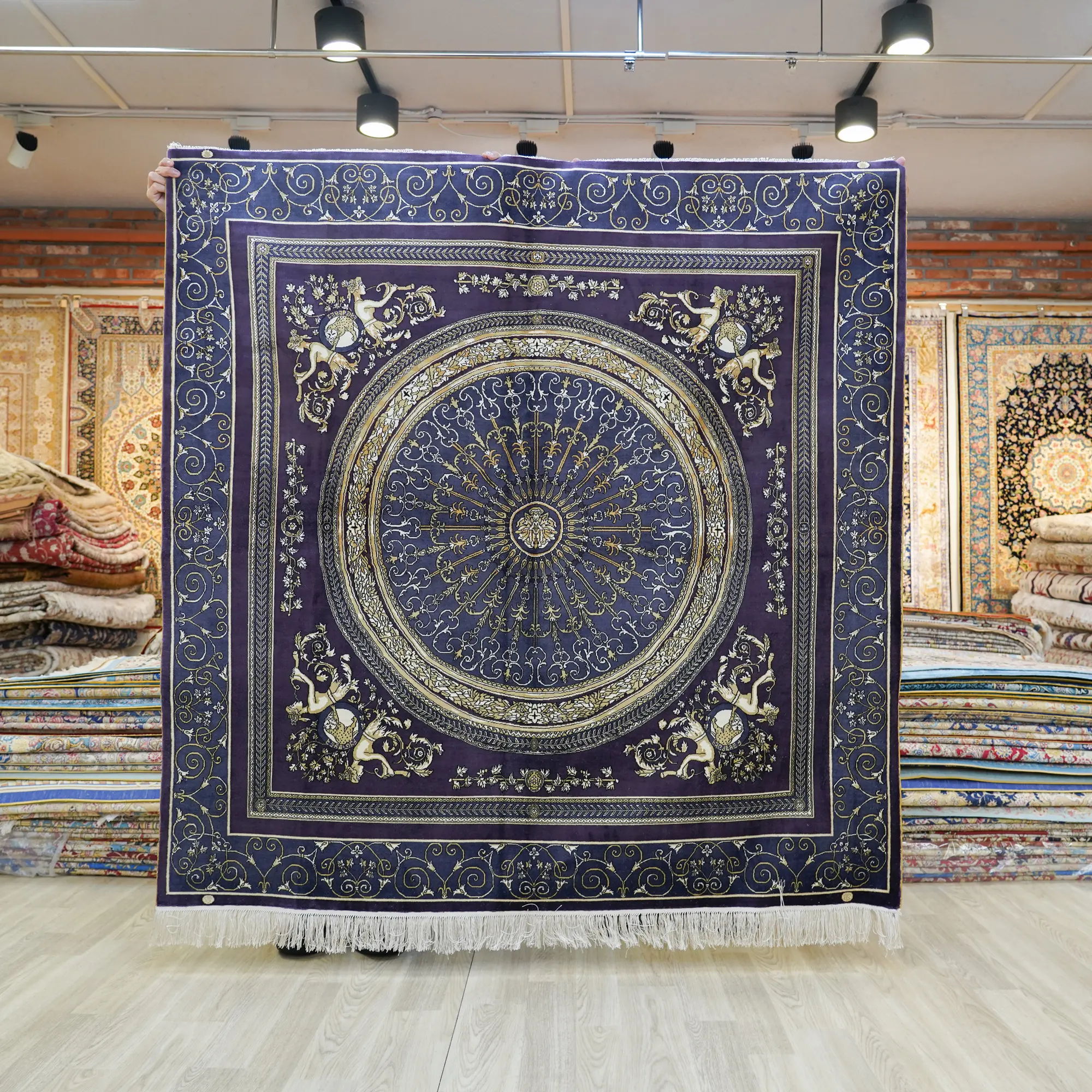 183x183cm Round Handmade Silk Carpet Turkish Rugs Luxury Home Decor Hand Knotted Rugs