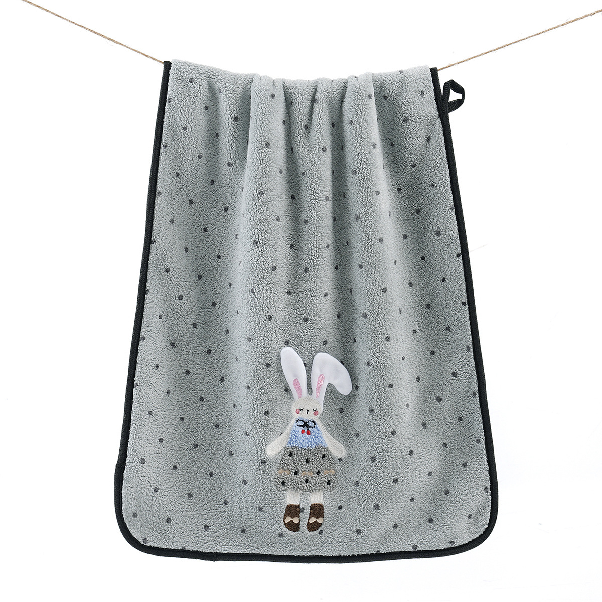 Serviette lapin à pois en molleton corail [gris clair]