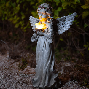 Sculpture de fille ange Statue de <span class=keywords><strong>jardin</strong></span> étanche en résine avec lumière solaire Décoration extérieure Figurine d'anges Hold Dove - Product Image 2