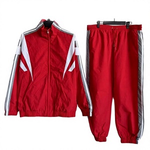Survêtement unisexe rouge à manches longues avec fermeture éclair, style sportif, color block, en polyester, pour adultes, tenue décontractée d'hiver - Product Image 1